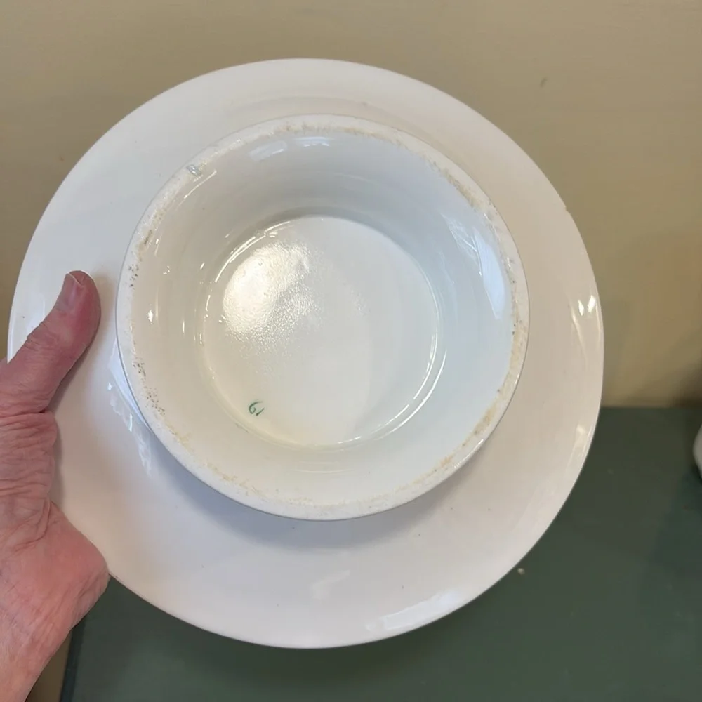 Vintage White Ceramic Pedestal Dessert Plate with Pink Floral & Butterfly Motif